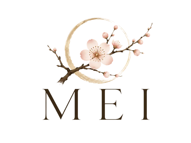 Logo MEI centra – švestkový květ s enso kruhem